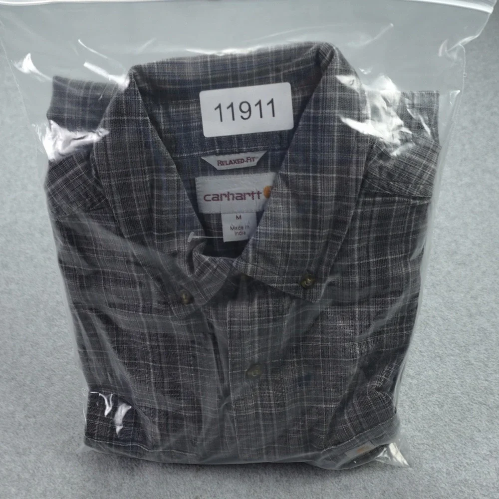 Carhartt Shirt Mens M Gray Plaid Relaxed Fit Long Sleeve Button Up Workwear‎